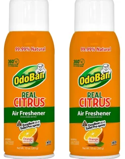 OdoBan Real Citrus Air Freshener, Orange Scent, 10 Oz, Set Of 2 Spray Cans