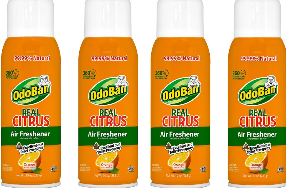 OdoBan Real Citrus Air Freshener, Orange Scent, 10 Oz, Set Of 4 Spray Cans