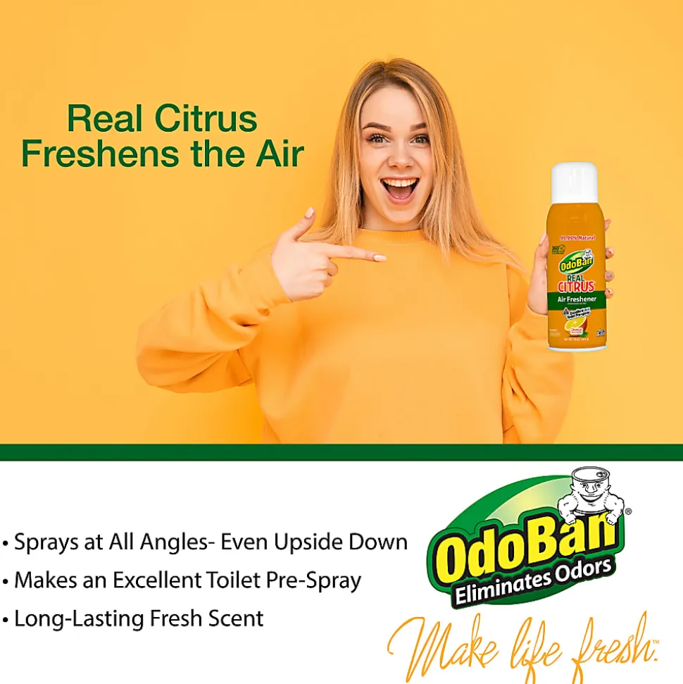 OdoBan Real Citrus Air Freshener 360° Spray, Orange, 10 Oz, Pack Of 6 Bottles
