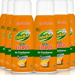 OdoBan Real Citrus Air Freshener 360° Spray, Orange, 10 Oz, Pack Of 6 Bottles