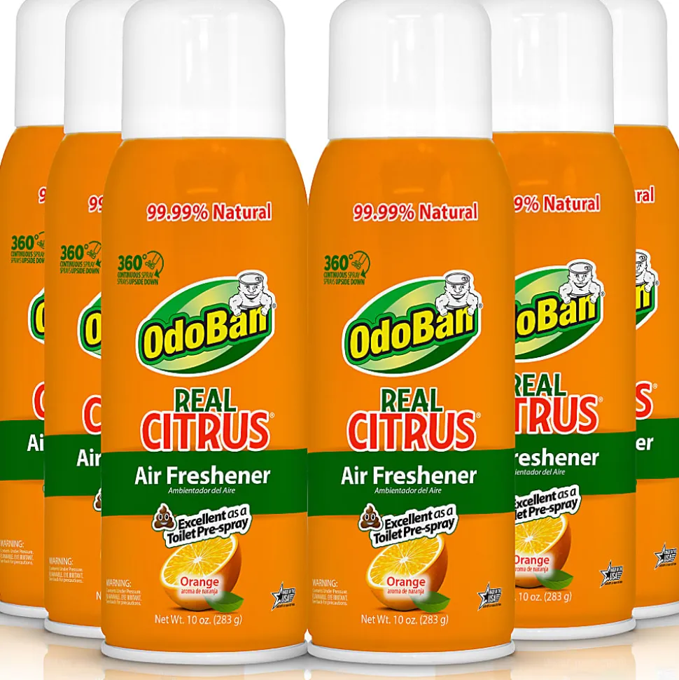 OdoBan Real Citrus Air Freshener 360° Spray, Orange, 10 Oz, Pack Of 6 Bottles