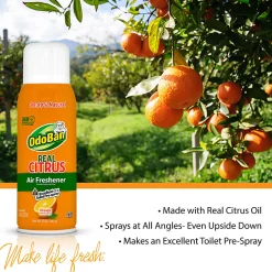 OdoBan Real Citrus Air Freshener 360° Spray, Orange, 10 Oz, Pack Of 6 Bottles