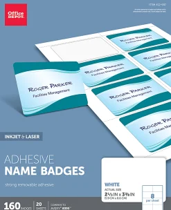 Office Depot® Brand Adhesive Name Badges, 2-1/3" x 3-3/8", White, Pack Of 160