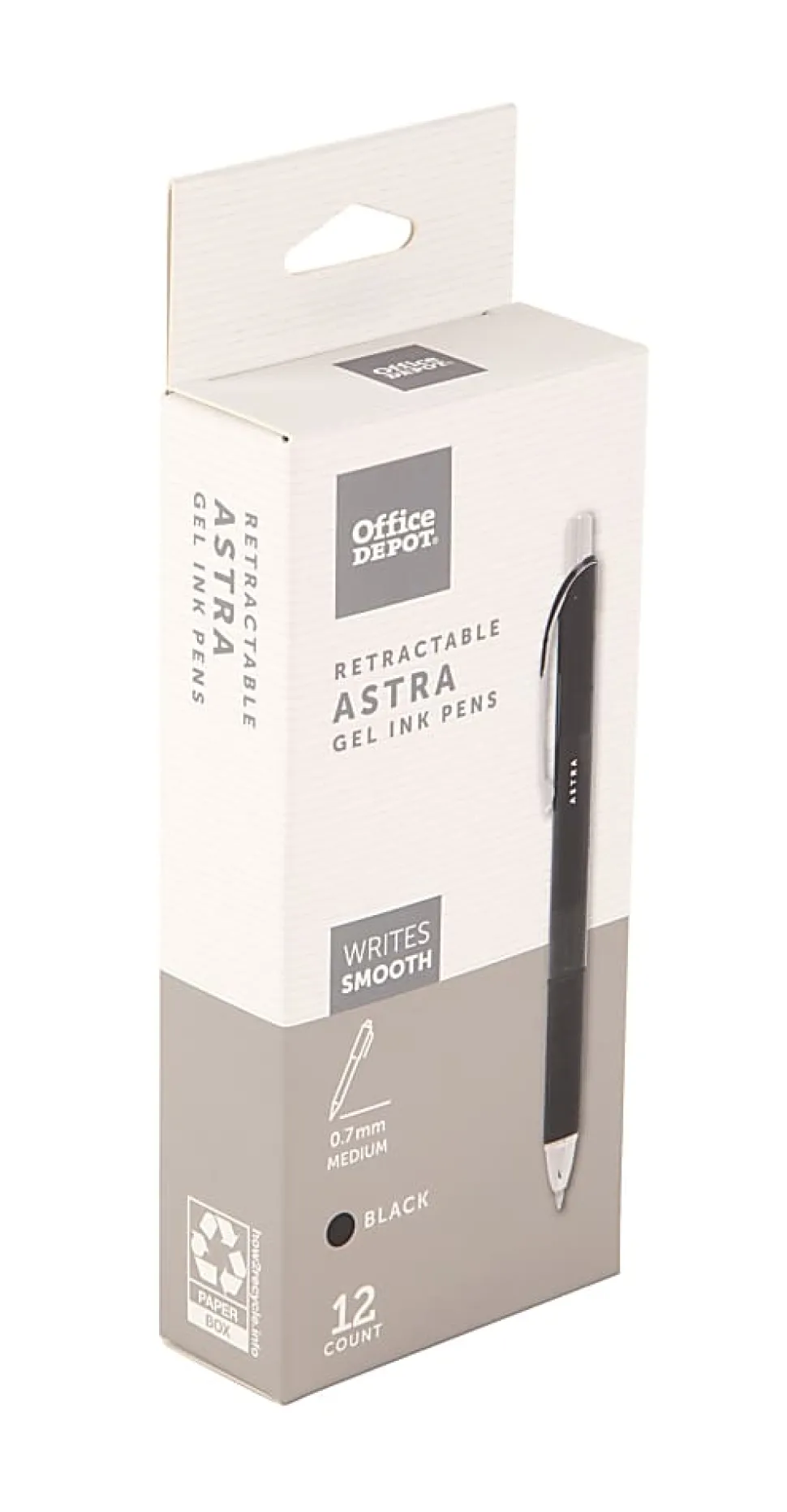 Office Depot® Brand Astra Retractable Gel Ink Pens, Medium Point, 0.7 mm, Black Barrel, Black Ink, Pack Of 12 Pens