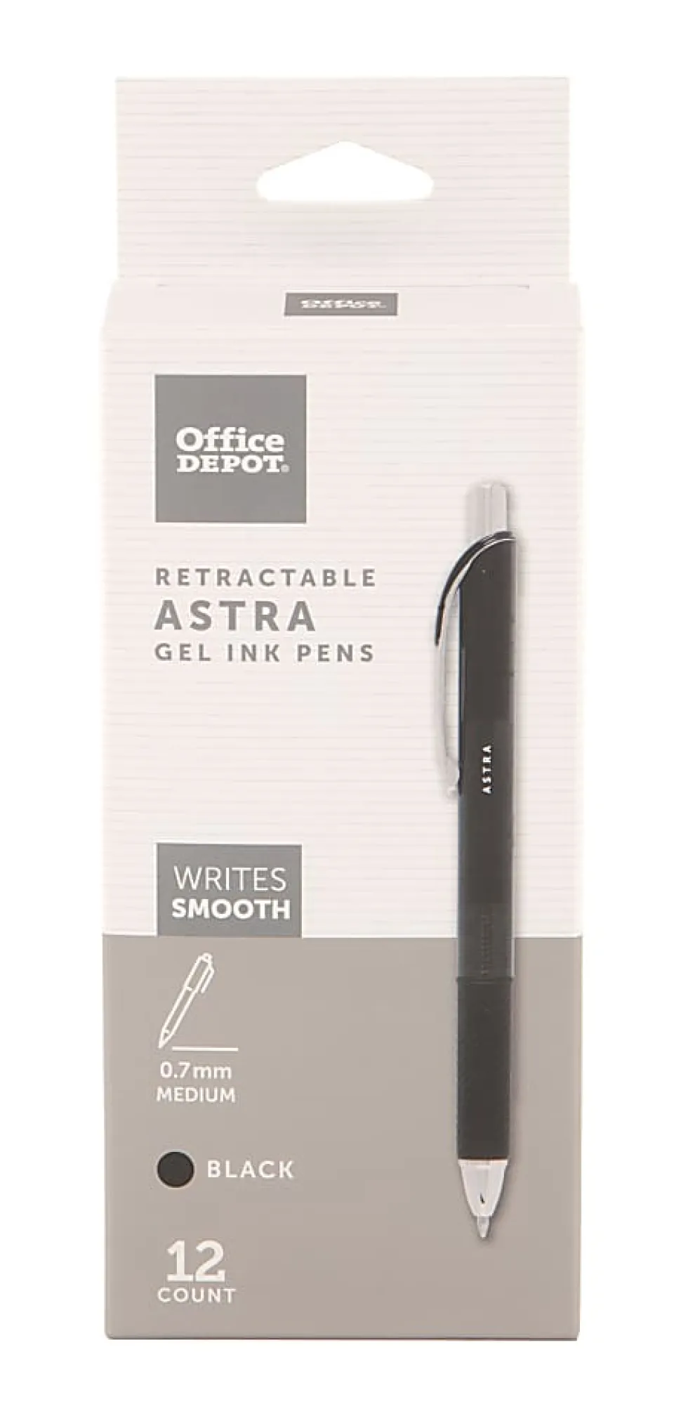 Office Depot® Brand Astra Retractable Gel Ink Pens, Medium Point, 0.7 mm, Black Barrel, Black Ink, Pack Of 12 Pens