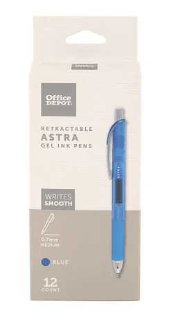 Office DepotĀ® Brand Astra Retractable Gel Ink Pens, Medium Point, 0.7 mm, Assorted Barrel Colors, Assorted Ink Colors, Pack Of 12 Pens
