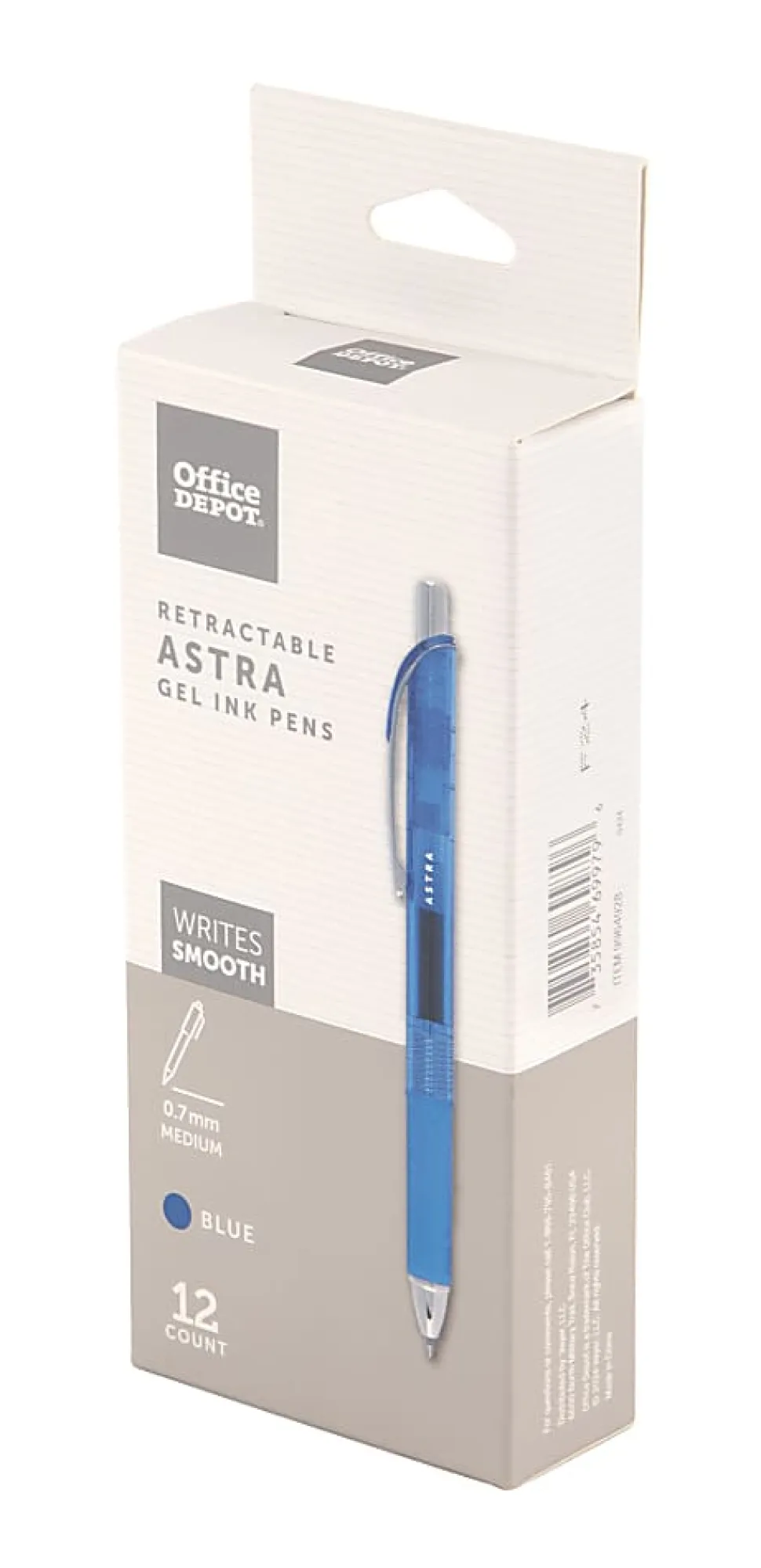 Office Depot® Brand Astra Retractable Gel Ink Pens, Medium Point, 0.7 mm, Blue Barrel, Blue Ink, Pack Of 12 Pens