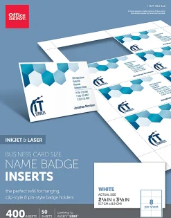 Office Depot® Brand Badge Inserts, Business Card Size, 2 1/4" x 3 1/2", White, Pack Of 400