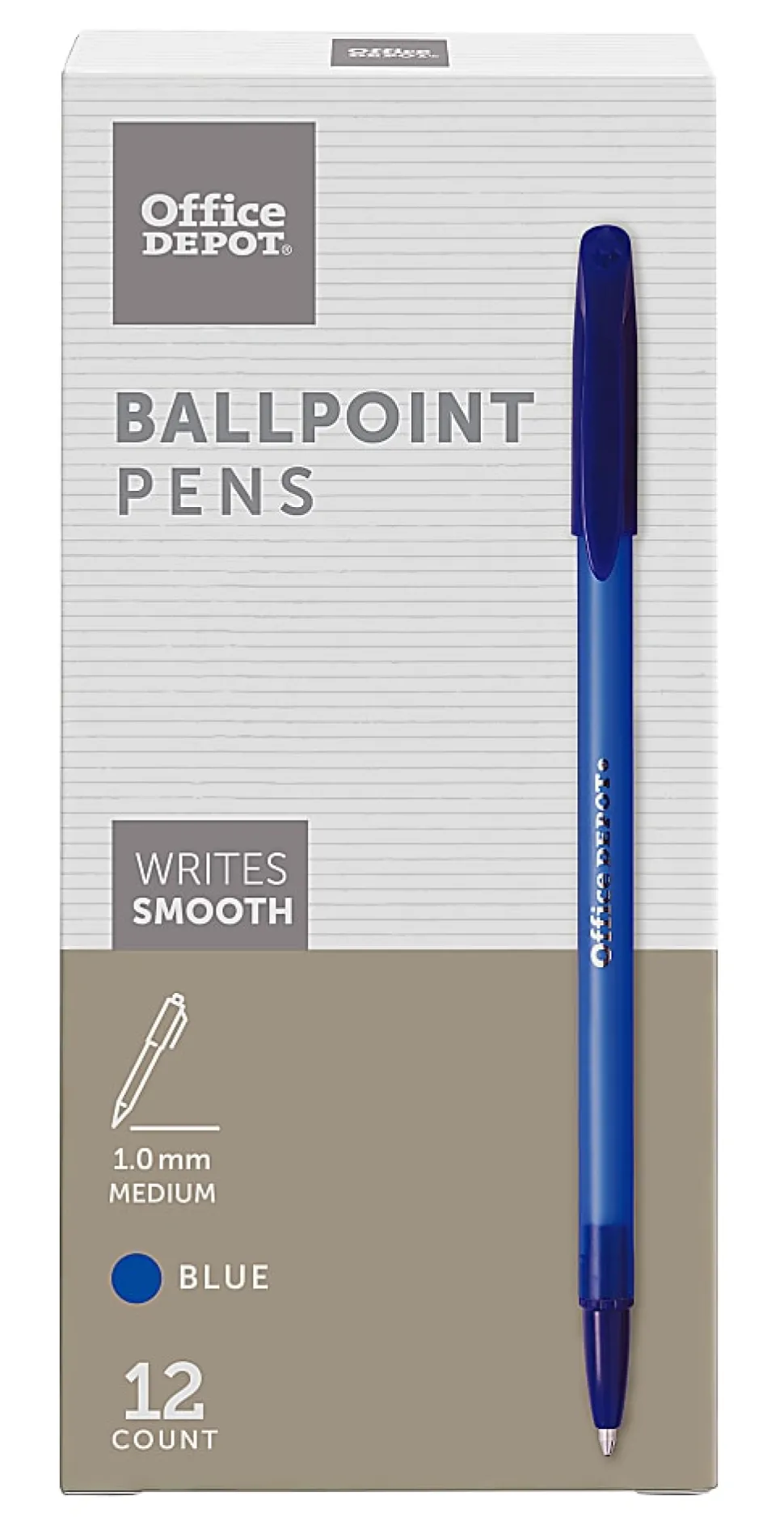 Office Depot® Brand Ballpoint Stick Pens, Medium Point, 1.0 mm, Blue Barrel, Blue Ink, Pack Of 12