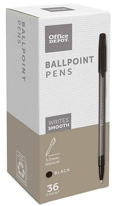 Office Depot® Brand Ballpoint Stick Pens, Medium Point, 1.0 mm, Black Barrel, Black Ink, Pack Of 36