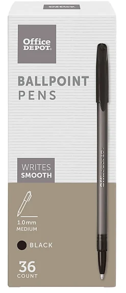 Office Depot® Brand Ballpoint Stick Pens, Medium Point, 1.0 mm, Black Barrel, Black Ink, Pack Of 36