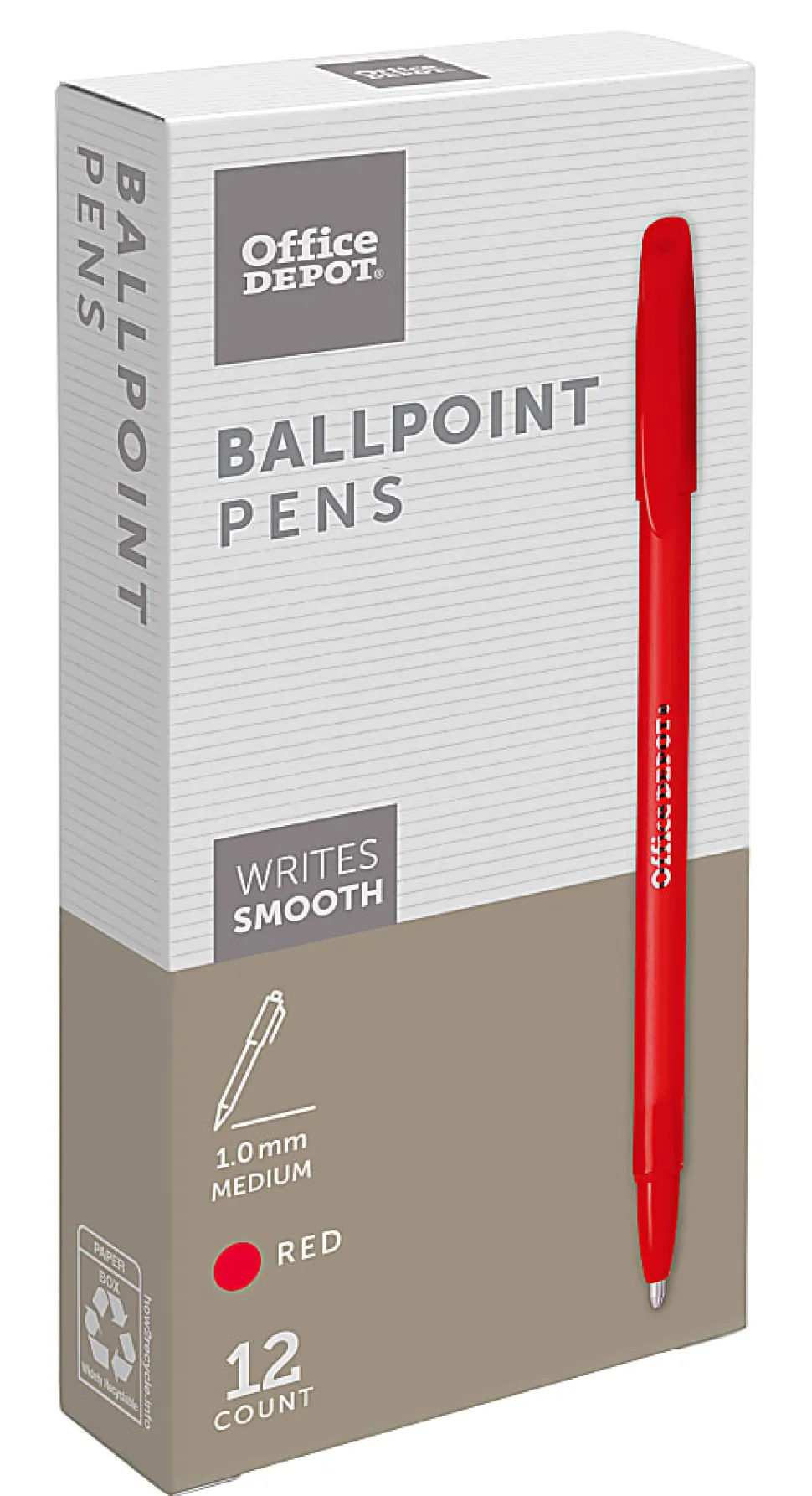 Office Depot® Brand Ballpoint Stick Pens, Medium Point, 1.0 mm, Red Barrel, Red Ink, Pack Of 12