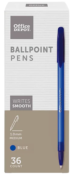 Office Depot® Brand Ballpoint Stick Pens, Medium Point, 1.0 mm, Blue Barrel, Blue Ink, Pack Of 36