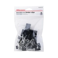 Office DepotĀ® Brand Binder Clips, Assorted Sizes, Black, Pack Of 30