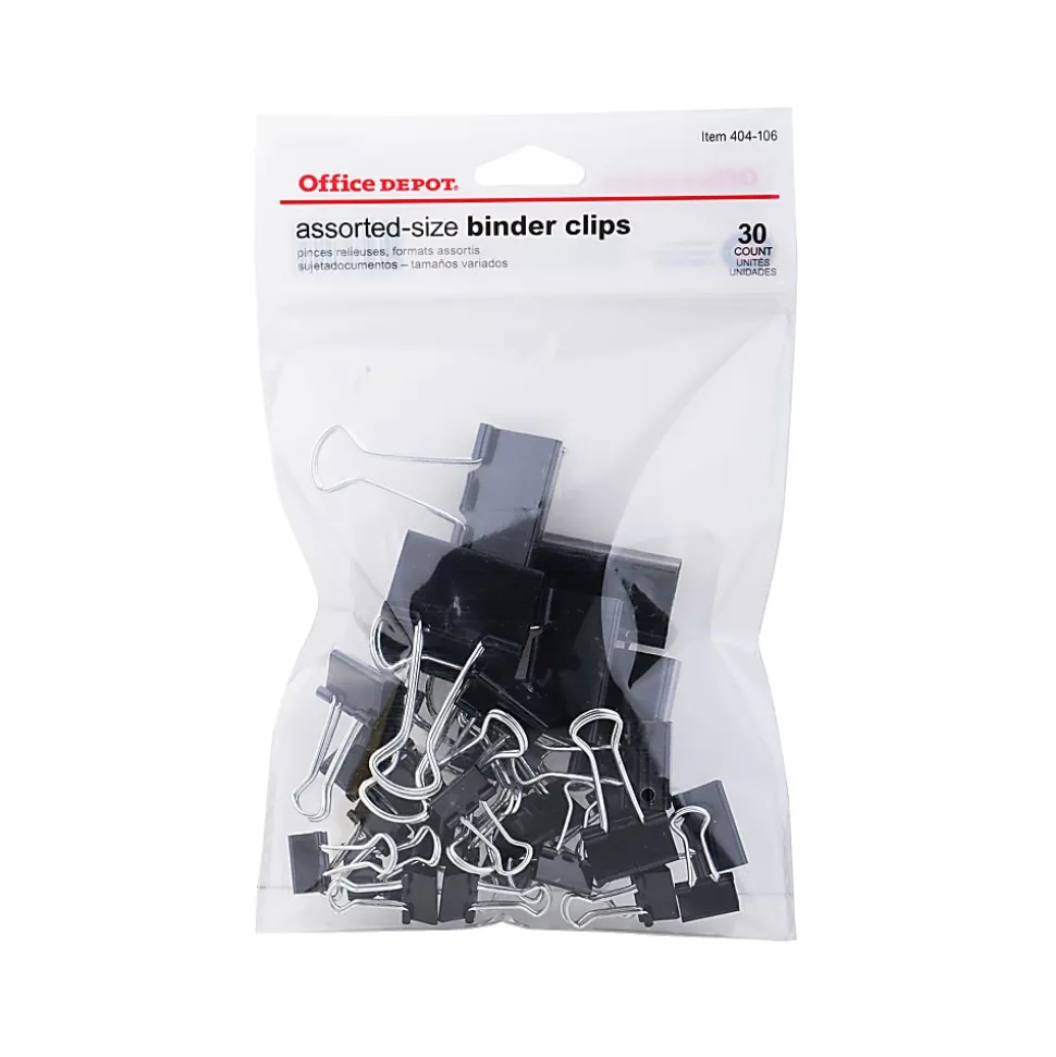 Office Depot® Brand Binder Clips, Assorted Sizes, Black, Pack Of 30