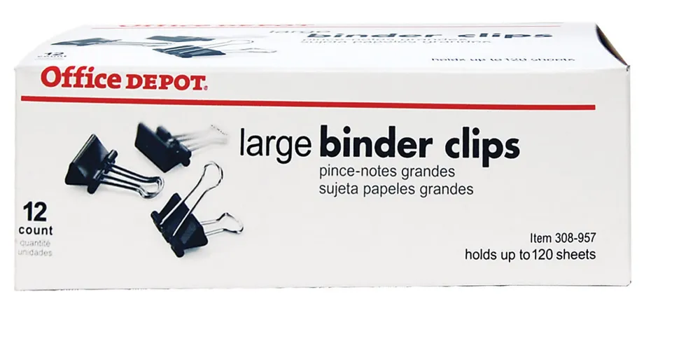 Office Depot® Brand Binder Clips, Large, 2" Wide, 1" Capacity, Black, Box Of 12