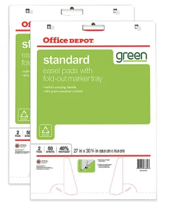 Office Depot® Brand Bleed Resistant Easel Pads, 27" x 32", 50 Sheets, 40% Recycled, White, Pack of 2