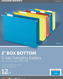Office DepotĀ® Brand Box-Bottom Hanging File Folders, Letter Size (8-1/2" x 11"), 2" Expansion, Assorted Colors, Pack Of 12