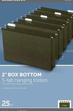 Office DepotĀ® Brand Box-Bottom Hanging File Folders, Legal Size (8-1/2" x 14"), 2" Expansion, Green, Box Of 25