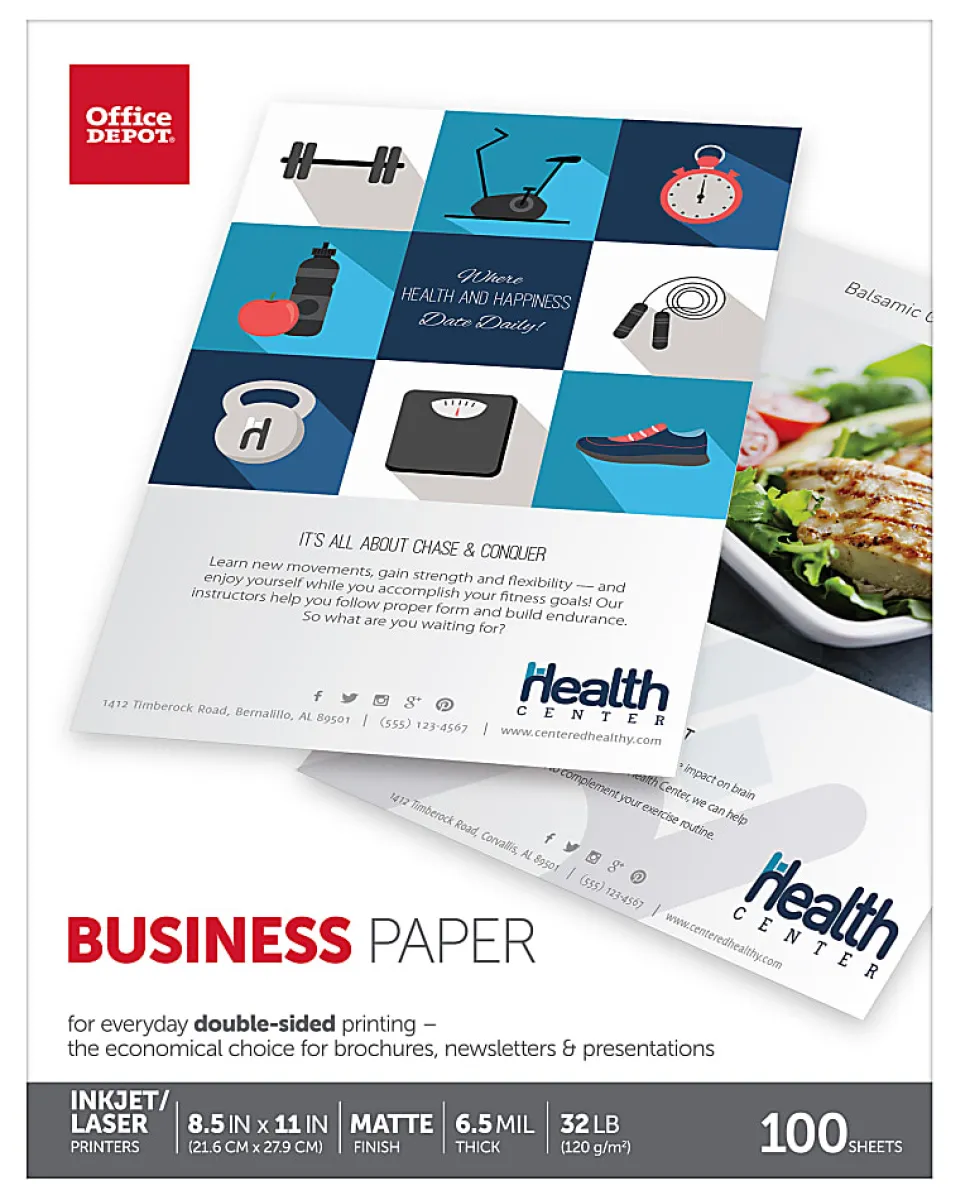 Office Depot® Brand Business Paper, Matte, Letter Size, White, Pack Of 100 Sheets