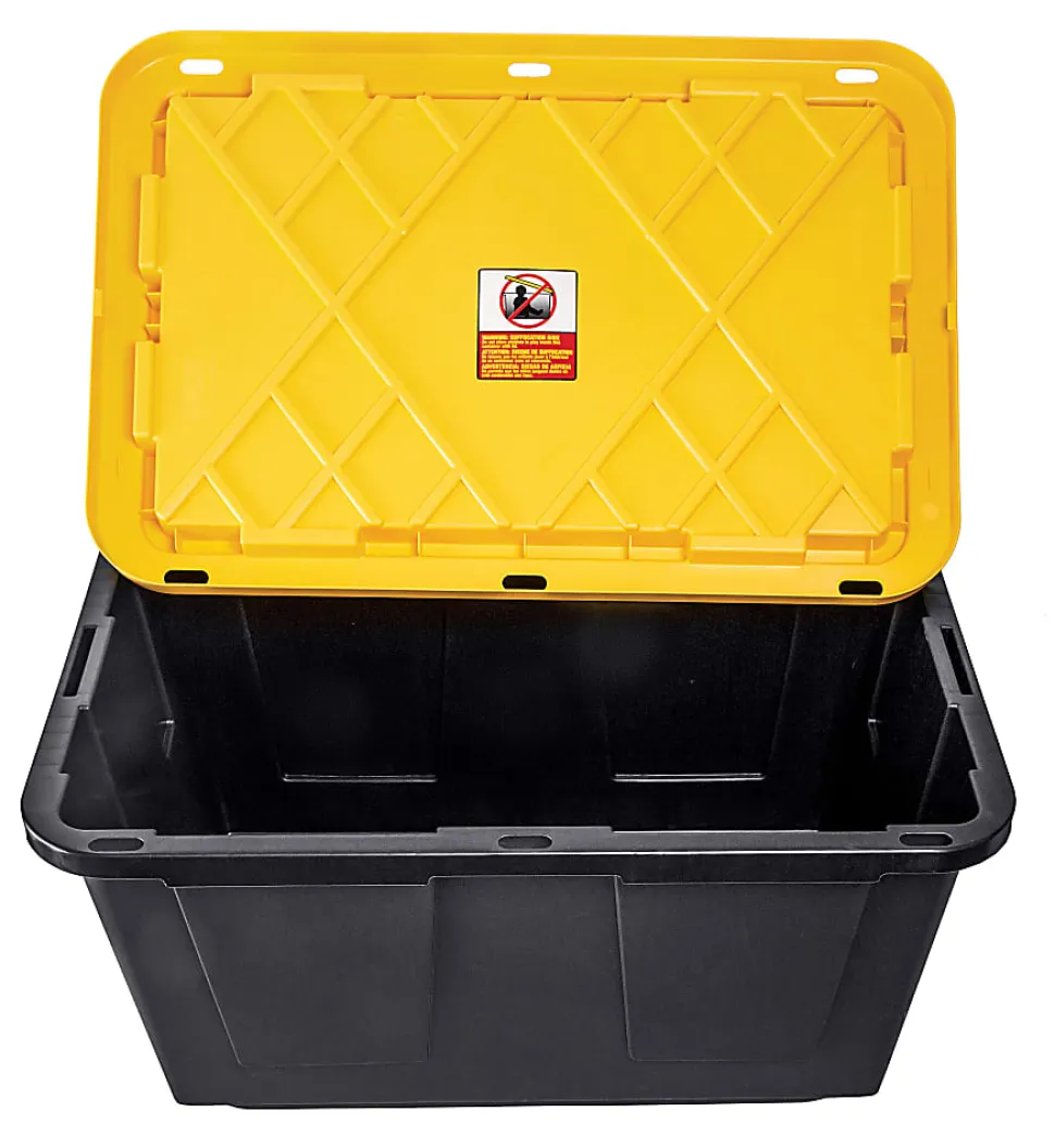 Office Depot® Brand by GreenMade® Professional Storage Tote With Handles/Snap Lid, 27 Gallon, 30-1/10" x 20-1/4" x 14-3/4", Black/Yellow