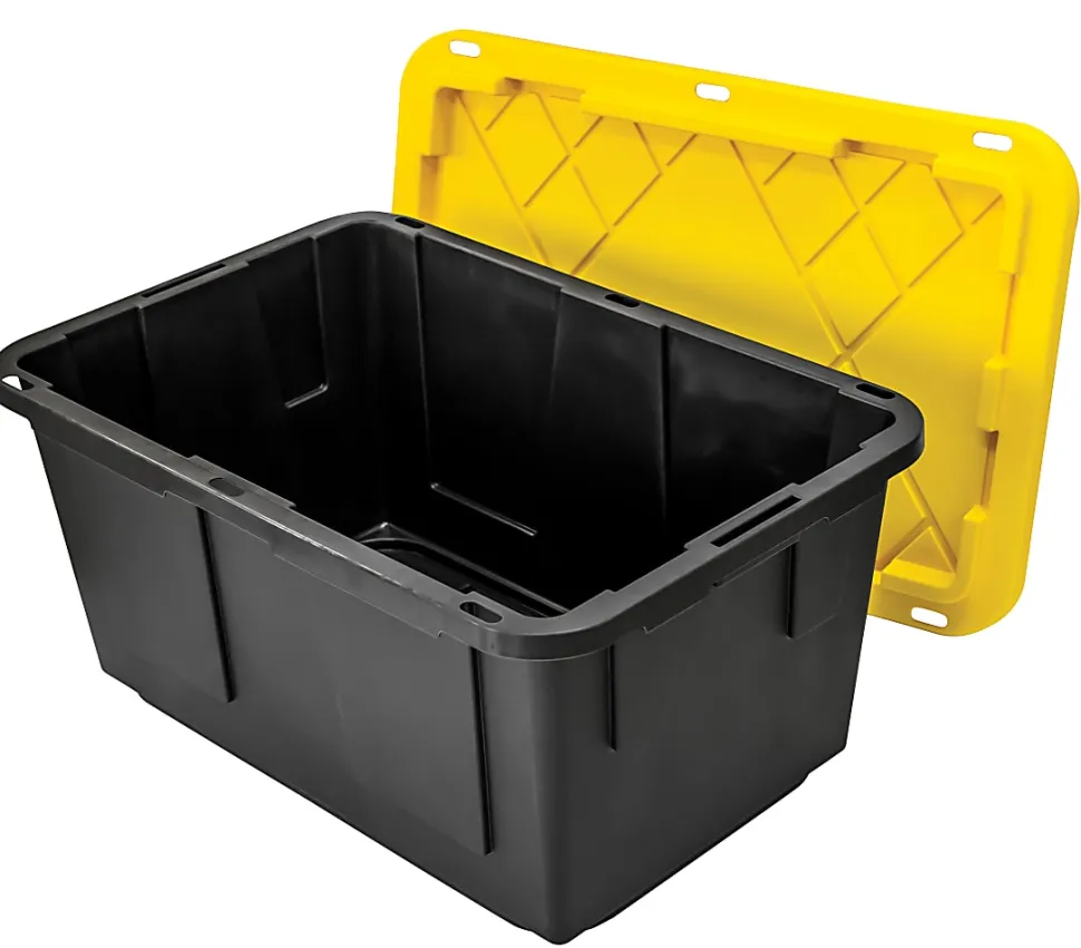 Office Depot® Brand by GreenMade® Professional Storage Tote With Handles/Snap Lid, 27 Gallon, 30-1/10" x 20-1/4" x 14-3/4", Black/Yellow
