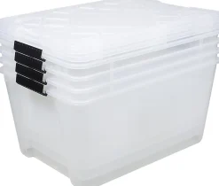 Office Depot® Brand by GreenMade® Instaview Storage Container With Latch Handles/Snap Lids, 45 Qt, 16-1/2" x 15-3/4" x 21-1/2", Clear, Pack Of 4