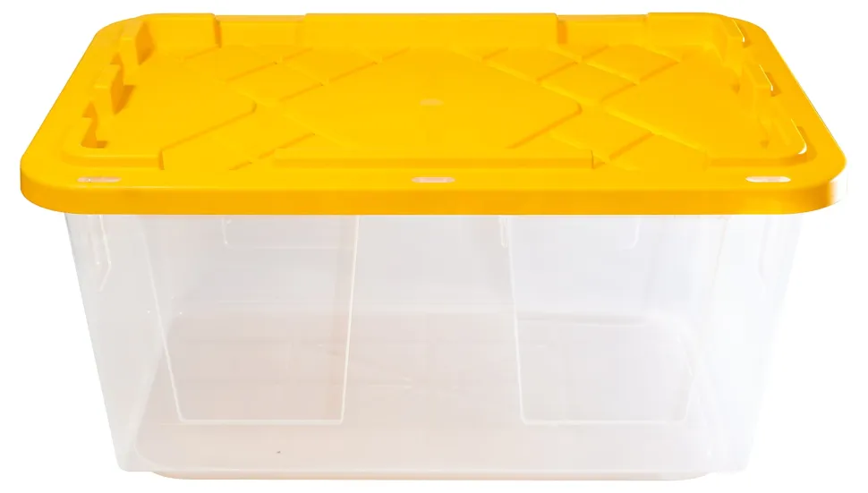 Office Depot® Brand by GreenMade® Professional Storage Totes, 27 Gallon, 30-1/10"x20-1/4"x14-3/4", Clear/Yellow, Pack Of 4 Totes - 761707
