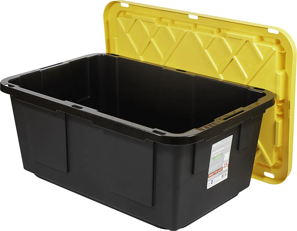 Office Depot® Brand by Greenmade® Professional Storage Totes, 23-Gallon, Black/Yellow, Pack Of 4 Totes