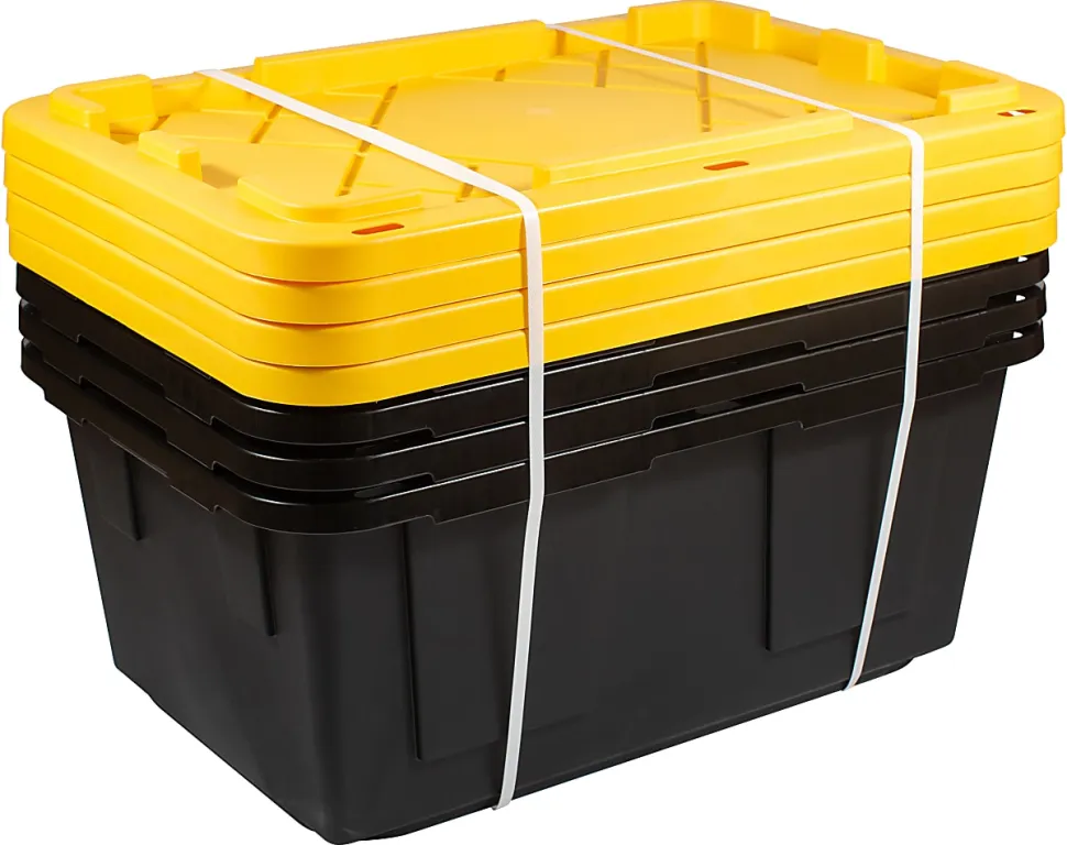 Office Depot® Brand by Greenmade® Professional Storage Totes, 23-Gallon, Black/Yellow, Pack Of 4 Totes