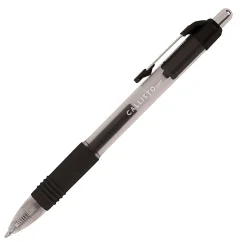 Office Depot® Brand Callisto Retractable Gel Ink Pens, Fine Point, 0.5 mm, Transparent Black Barrel, Black Ink, Pack Of 12 Pens