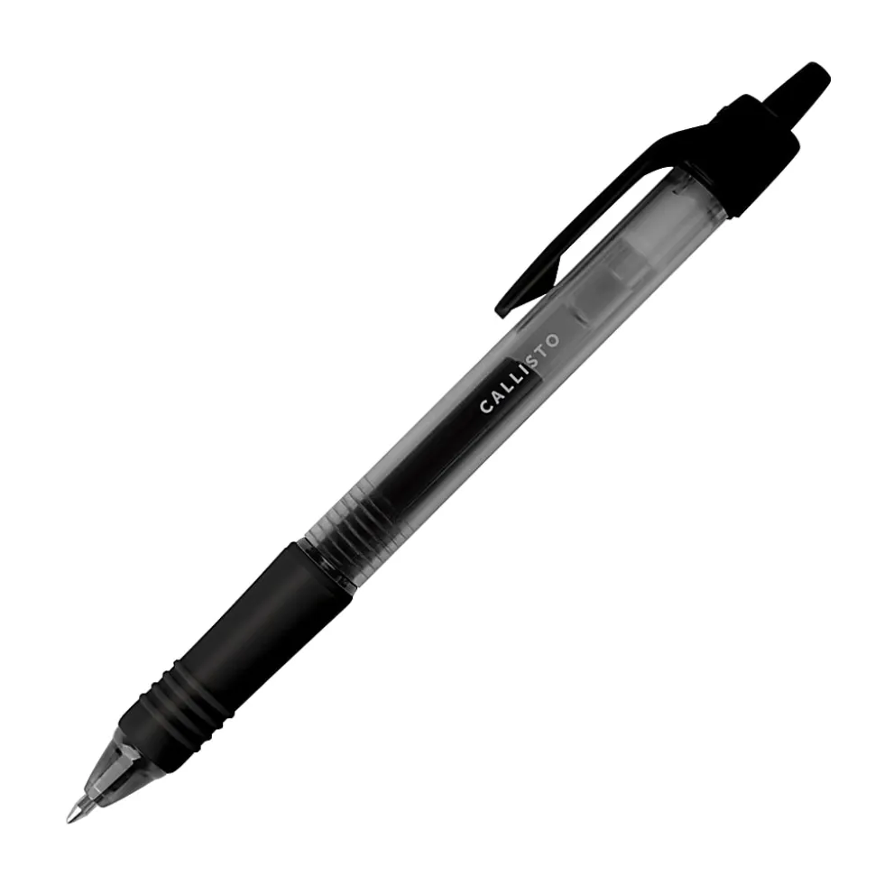 Office Depot® Brand Callisto Retractable Gel Ink Pens, Medium Point, 0.7 mm, Translucent Black Barrel, Black Ink, Pack Of 12 Pens