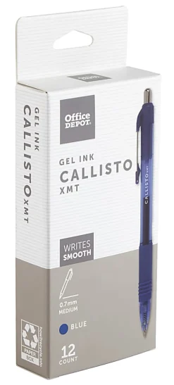 Office DepotĀ® Brand Callisto Retractable Gel Ink Pens, Medium Point, 0.7 mm, Transparent Blue Barrel, Blue Ink, Pack Of 12 Pens