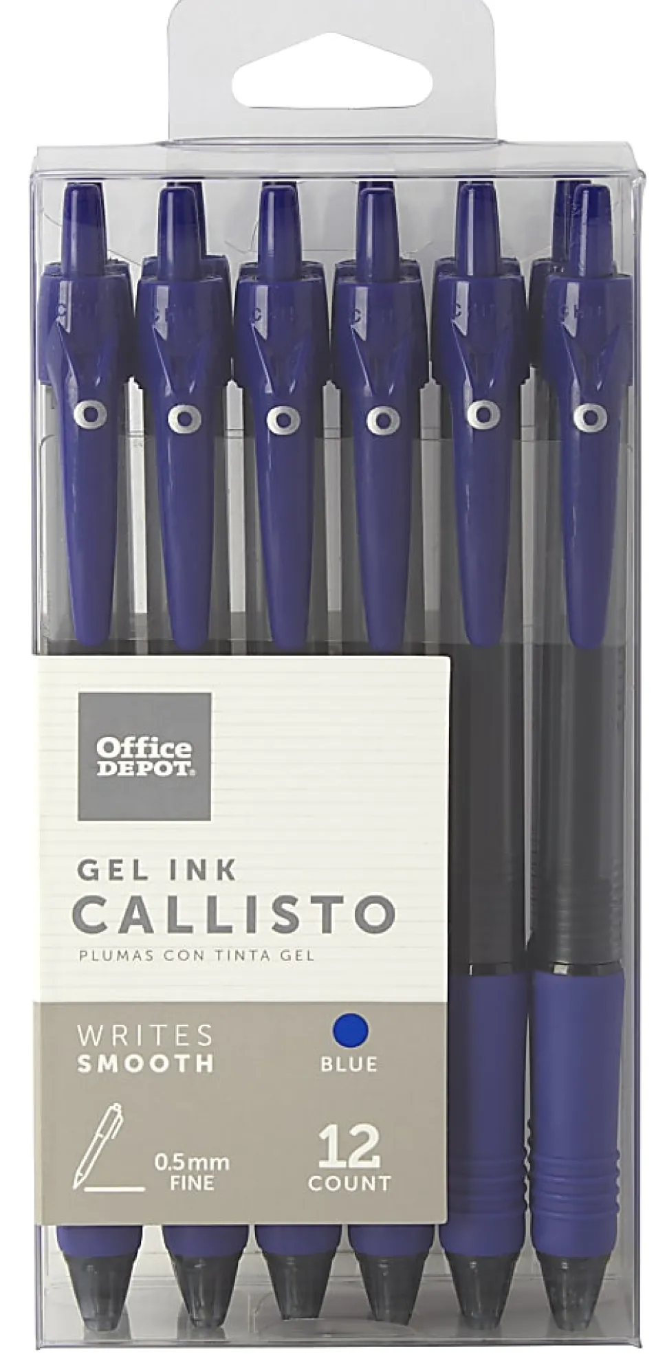 Office Depot® Brand Callisto Retractable Gel Ink Pens, Fine Point, 0.5 mm, Translucent Blue Barrel, Blue Ink, Pack Of 12 Pens