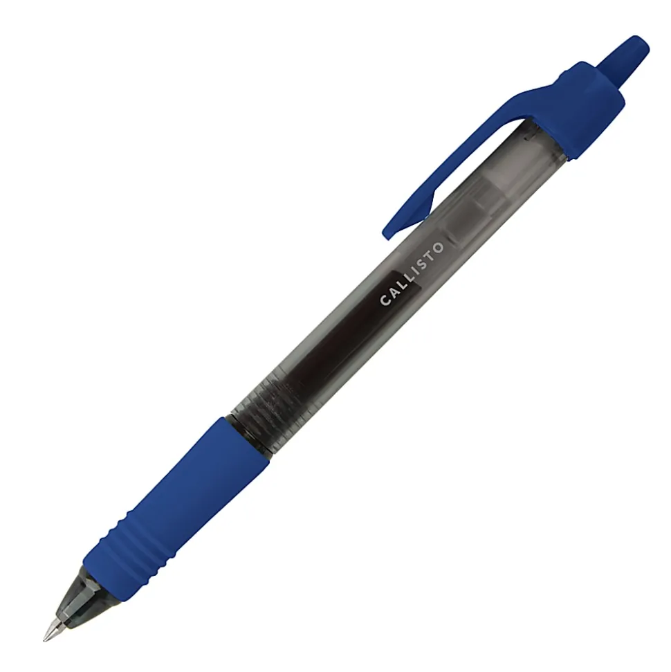 Office Depot® Brand Callisto Retractable Gel Ink Pens, Fine Point, 0.5 mm, Translucent Blue Barrel, Blue Ink, Pack Of 12 Pens