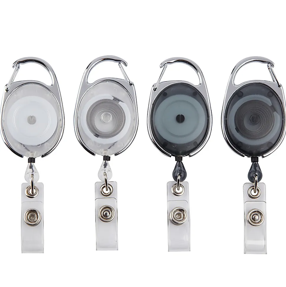 Office Depot® Brand Carabiner-Style ID Card Reels, Assorted Colors, Pack Of 4