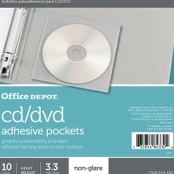 Office Depot® Brand CD/DVD Adhesive Pockets, 6" x 10 1/2", Clear, Non-Glare, Pack Of 10