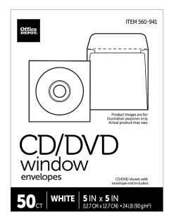 Office Depot® Brand CD/DVD Window Envelopes, 5" x 5", White, Pack Of 50