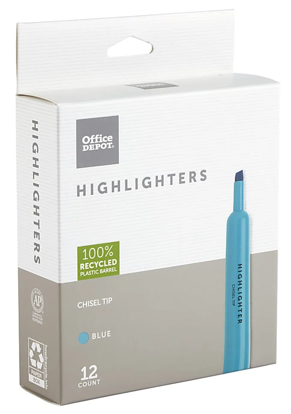 Office Depot® Brand Chisel-Tip Highlighter, 100% Recycled Plastic Barrel, Fluorescent Blue, Pack Of 12