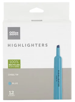 Office Depot® Brand Chisel-Tip Highlighter, 100% Recycled Plastic Barrel, Fluorescent Blue, Pack Of 12
