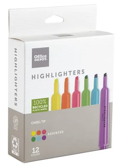 Office Depot® Brand Chisel-Tip Highlighters, 100% Recycled Plastic Barrel, Assorted Fluorescent Colors, Pack Of 12