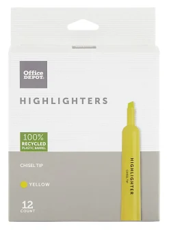 Office Depot® Brand Chisel-Tip Highlighters, 100% Recycled Plastic Barrel, Fluorescent Yellow, Pack Of 12