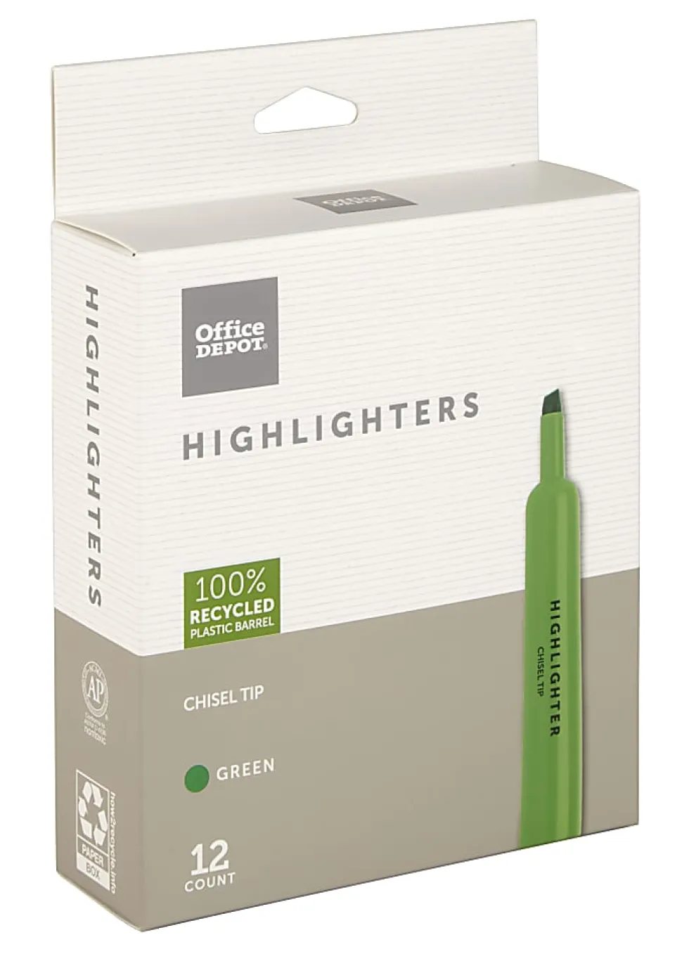 Office Depot® Brand Chisel-Tip Highlighter, 100% Recycled Plastic Barrel, Green, Pack Of 12