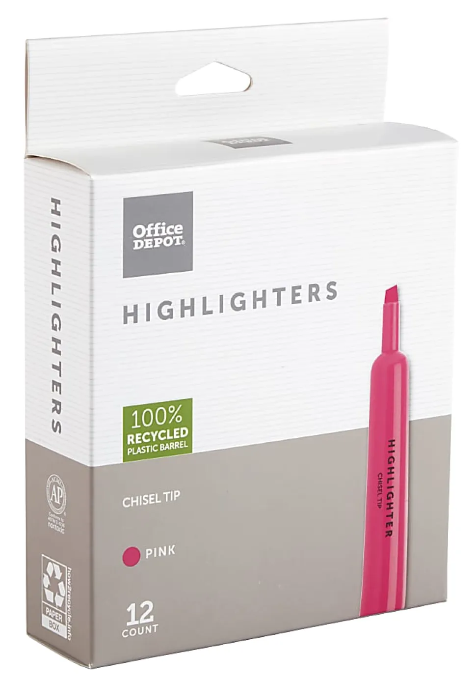 Office Depot® Brand Chisel-Tip Highlighter, 100% Recycled Plastic Barrel, Fluorescent Pink, Pack Of 12