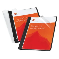 Office Depot® Brand Clear-Front Report Covers With Linen Texture, Black, Pack Of 5