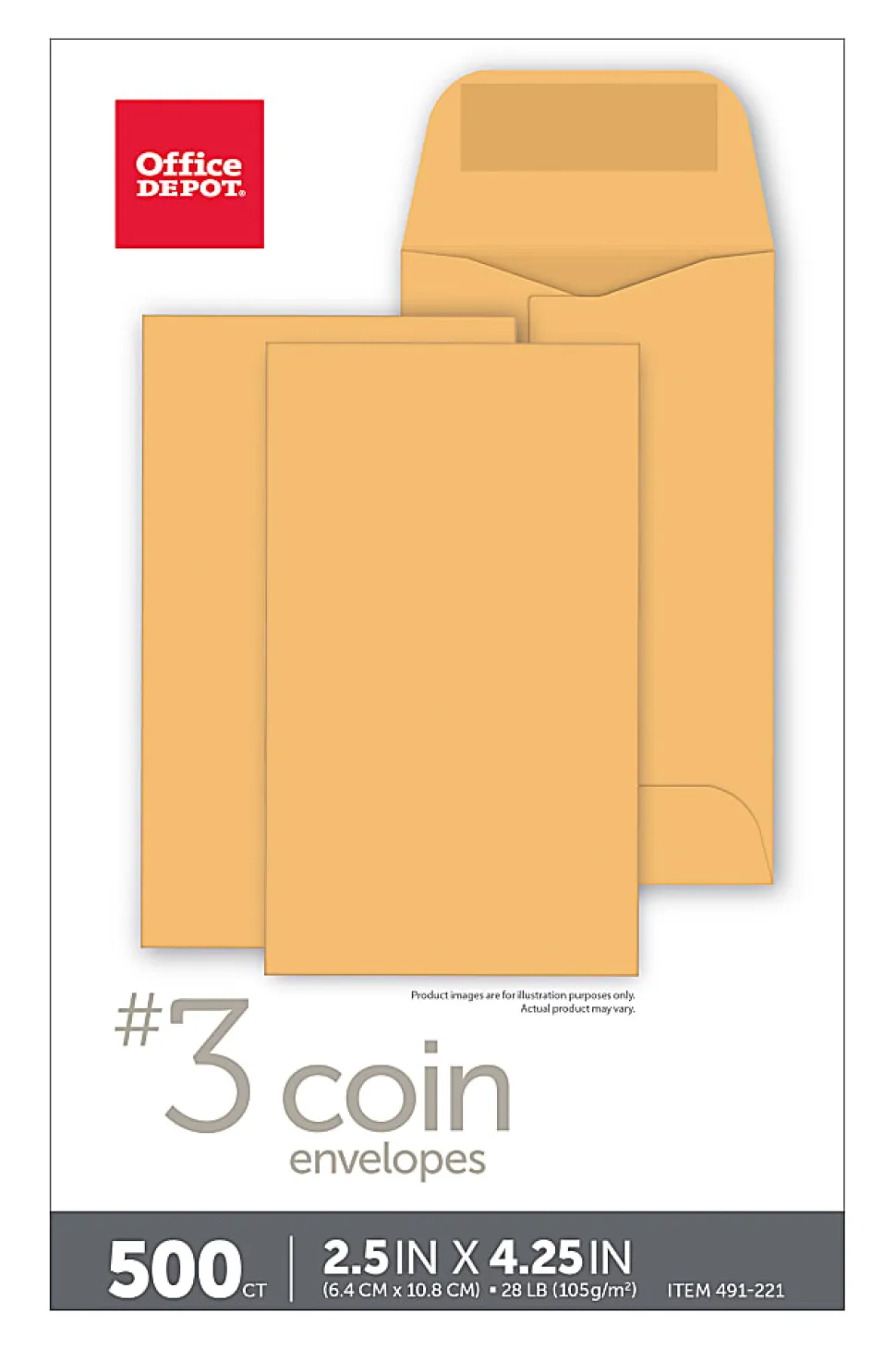 Office Depot® Brand Coin Envelopes, 2-1/2" x 4-1/4", Gummed Seal, Manila, Box Of 500