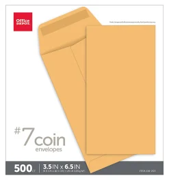 Office Depot® Brand Coin Envelopes, 3-1/2" x 6-1/2", Gummed Seal, Manila, Box Of 500