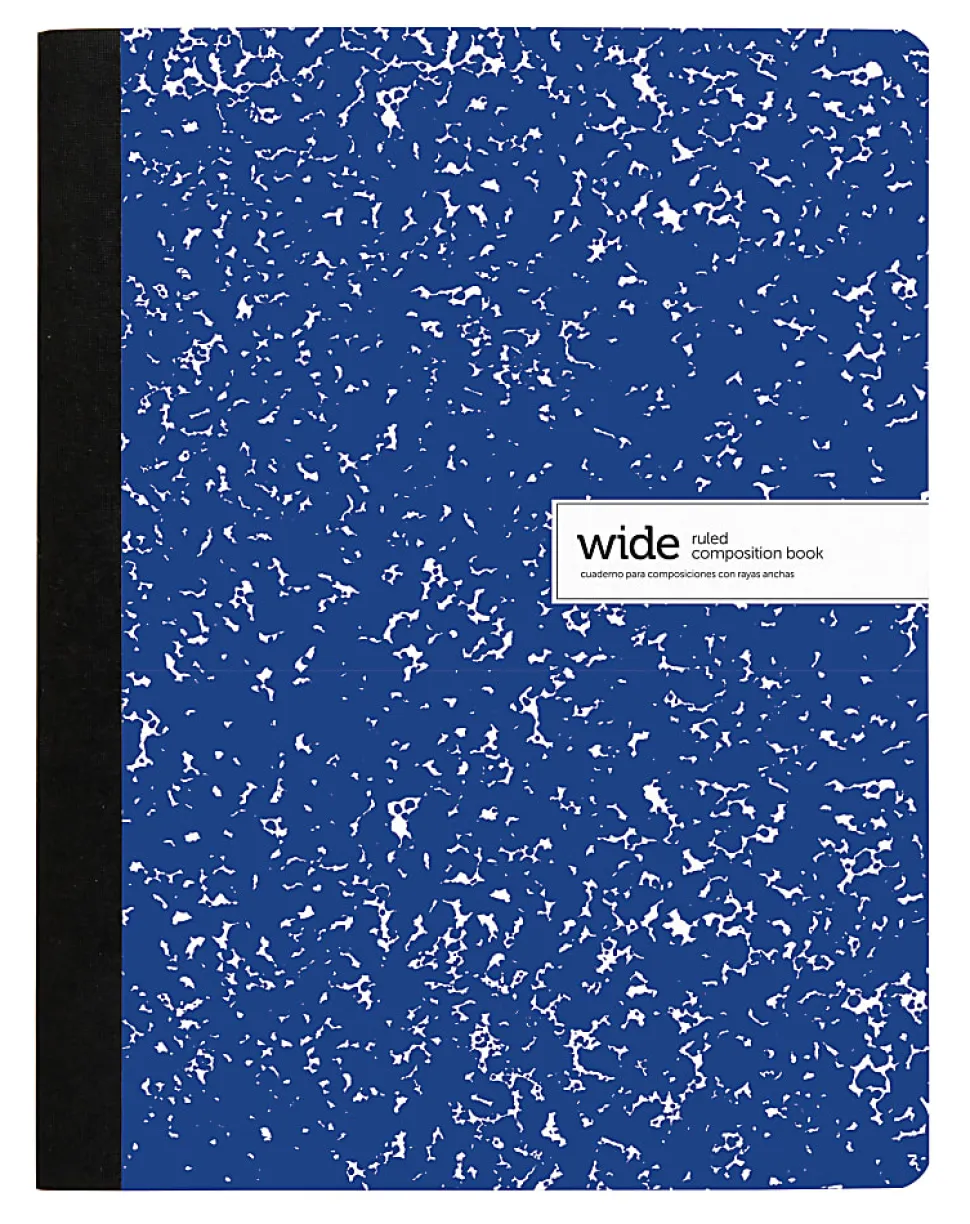 Office Depot® Brand Composition Notebook, 9-3/4" x 7-1/2", Wide Ruled, 100 Sheets, Blue/White