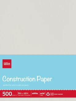 Office DepotĀ® Brand Construction Paper, 9" x 12", 100% Recycled, Stone White, Pack Of 500 Sheets