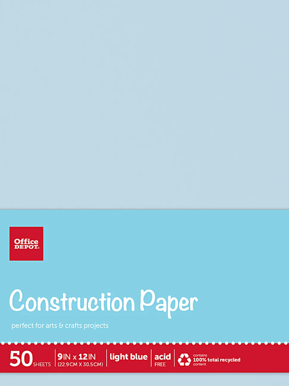 Office Depot® Brand Construction Paper, 9" x 12", 100% Recycled, Light Blue, Pack Of 50 Sheets